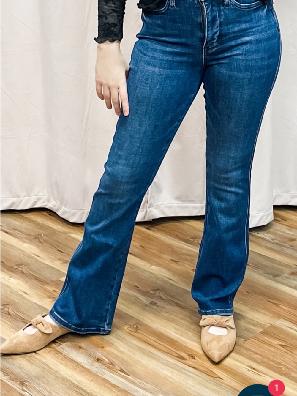 Judy Blue Indigo Straight Leg Jeans with Leather Patch - Picture 4 of 4